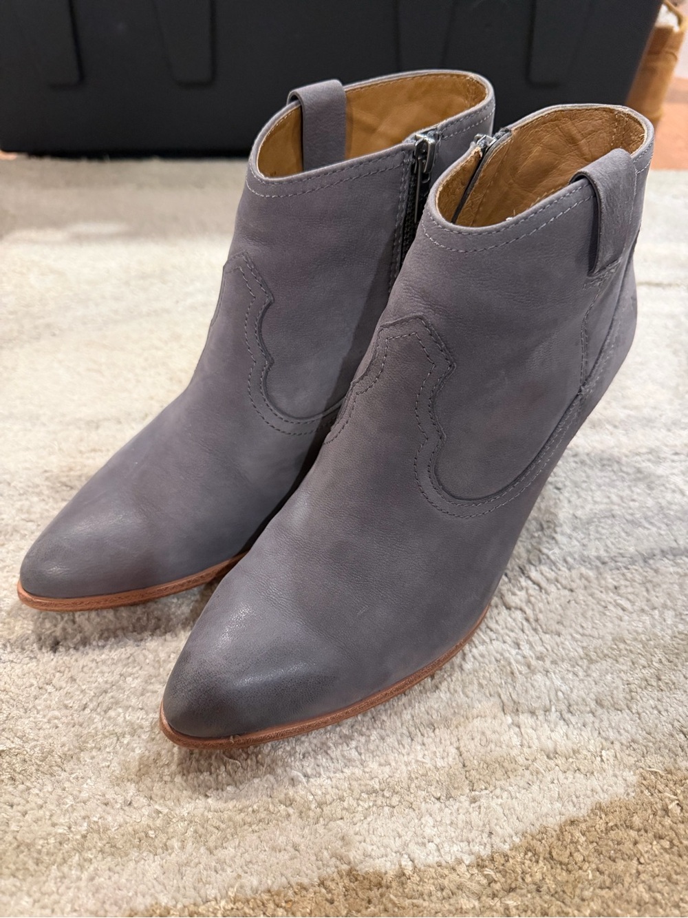 Frye Gray Leather Ankle Booties with Western Stitch